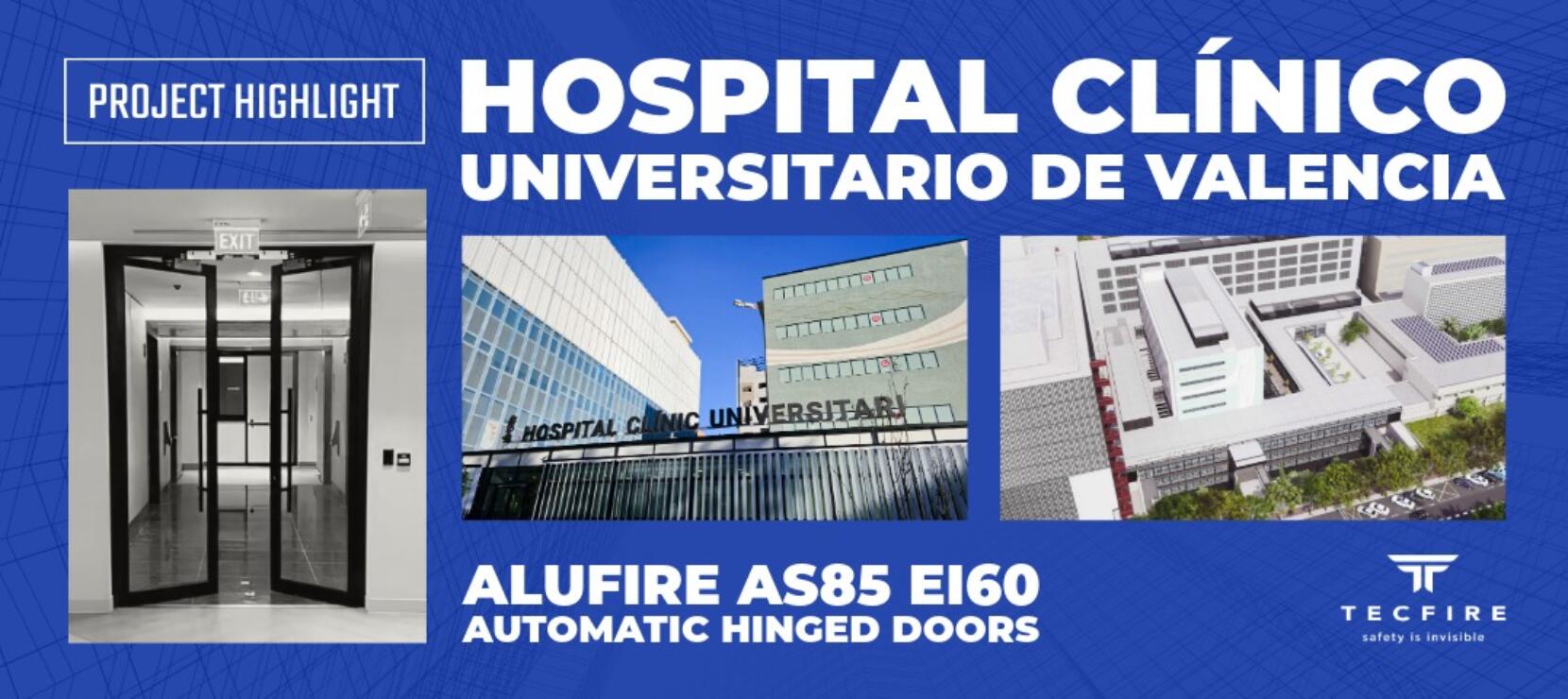 Tecfire Completes Installation of Alufire AS85 EI60 Automatic Hinged Doors at Hospital Clínico Universitario de Valencia, Spain