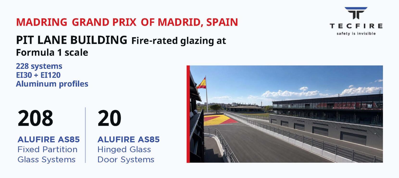 Tecfire Equips the MADRING Pit Lane Building with 228 Alufire AS85 Fire-Rated Systems