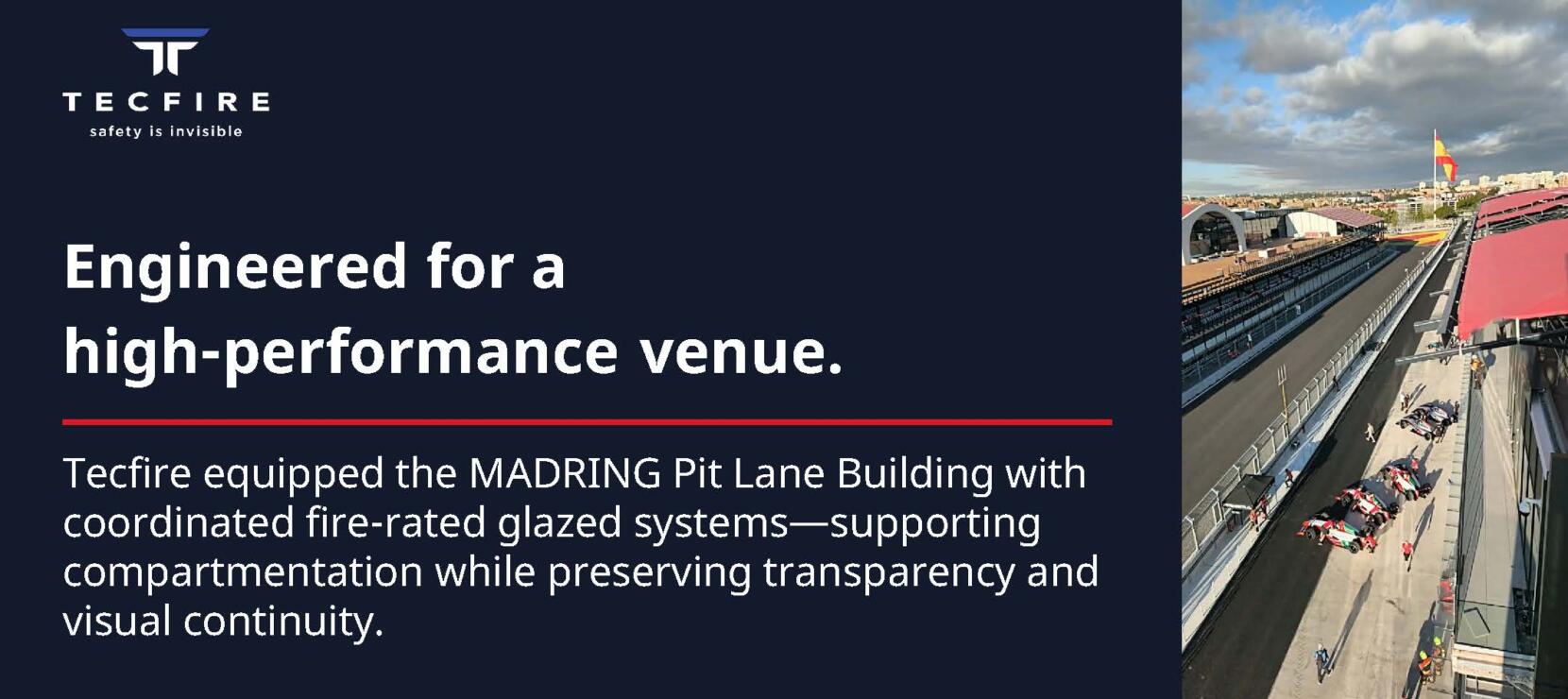 Tecfire Equips the MADRING Pit Lane Building with 228 Alufire AS85 Fire-Rated Systems